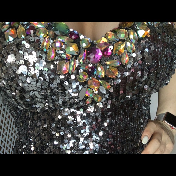 Black Sequined Prom Dress - Picture 2 of 3